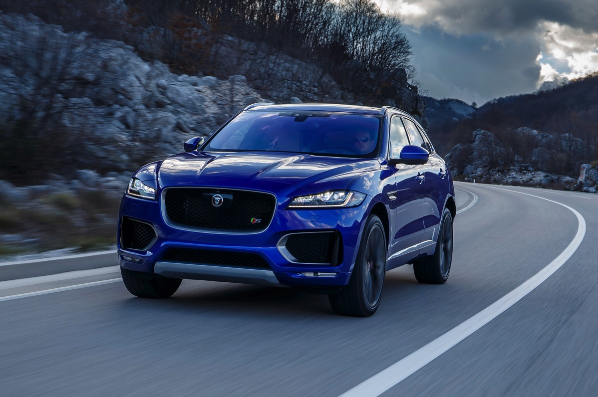 2017 Jaguar F Pace First Edition in motion front view